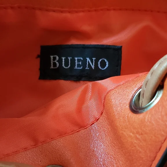Bueno Orange Crossbody Bag with Metal Hardware. Pull String Closure. 9x9 - Picture 7 of 7